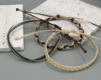 Braided Cotton Surfer Bracelet Set, Boho Summer Jewelry
