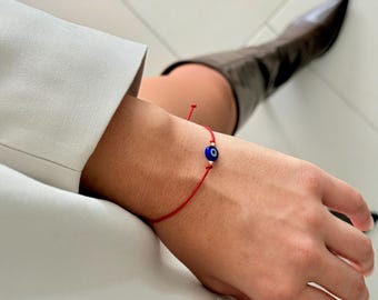 Red String Evil Eye Bracelet or Anklet: Handmade Protection Jewelry