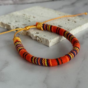 Neon Orange Surfer Bracelet, Round Waterproof Beach Bracelet, Cotton Adjustable Bracelet Cotton Mens bracelet gift for Women bracelet Surfer