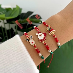 Pulsera de Papá Noel, dije de árbol de Navidad, regalo de Navidad, juego de pulseras festivas, cuentas rojas y verdes, regalo de joyería navideña, pulsera con dije de Navidad