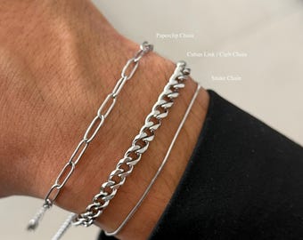 Stainless Steel Cuban Link Bracelet, Unisex Silver Chain Jewelry