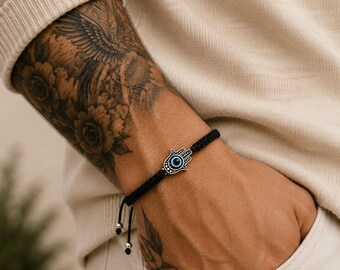 Hamsa Hand Evil eye Bracelet, Adjustable Cord bracelet, Protection Jewelry, Lucky Charm