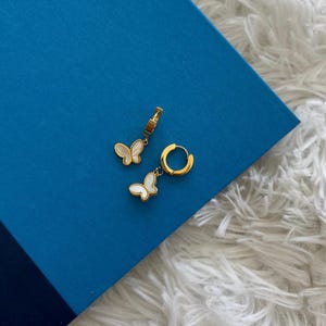 Butterfly Hoop Earrings | Minimalist Dangle Earrings | Butterfly Earrings with Butterfly Charm | Lightweight earrings