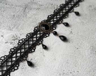 Choker Necklace : Black Victorian Steampunk Necklace, Personalized Gift for Her