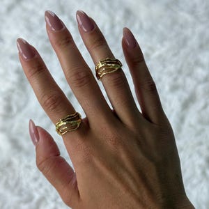 Irregular Chunky Ring Gold, Gemstone Ring, Summer Maximalist Ring, Thick Molten Gold Band, waterproof, Gift for her,Waterproof Ring