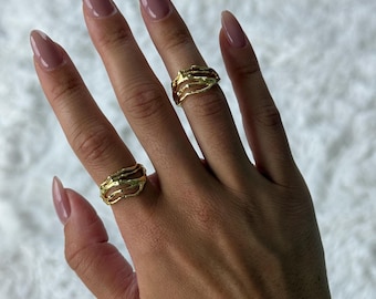 Chunky Gold Plated Stainless Steel Ring, Adjustable Band