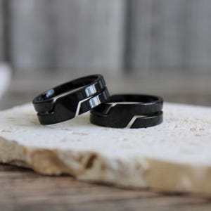 Statement Black Tungsten Wedding Band Ring, Personalized Line Design