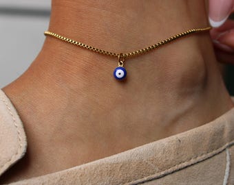 Stainless Steel Evil Eye Anklets Bracelet, Unisex Protection Jewelry, Adjustable Gold Chain