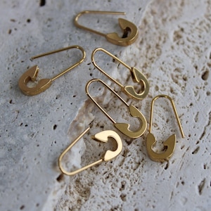 Gold plated Stainless Steel Safety Pin Earrings, Minimalist Jewelry, Dainty Conch Earrings