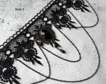 Gothic Lace Choker: Black Victorian Steampunk Necklace, Personalized Gift for Her