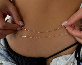 Gold Stainless Steel Body Chain, Adjustable Belly Waist Beads (2pcs)