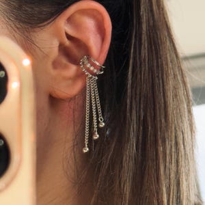 Chain Ear Cuffs for Upper Ear, Earring No Piercing Needed, Fake Cartilage Earring, Chain Ear Cuff, Conch Cuff, Sterling Silver Cuff Ear