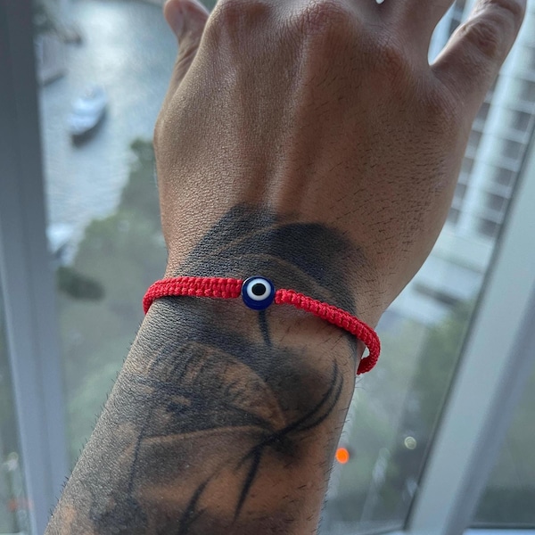 Bracciale o cavigliera in corda rossa con protezione contro il malocchio, braccialetto in corda rossa, braccialetto unisex, braccialetto di protezione, custodia gratuita con il tuo nome
