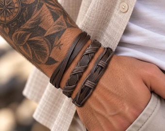 Leather Wrap Cuff Handmade Punk Bracelet: Silver Spike Studded Rock Clasp