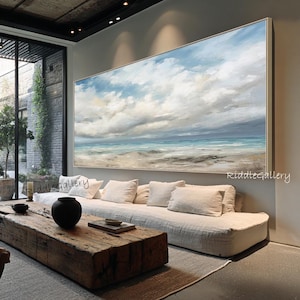 Textured Coastal Oil Painting: Blue White Seascape Canvas Art