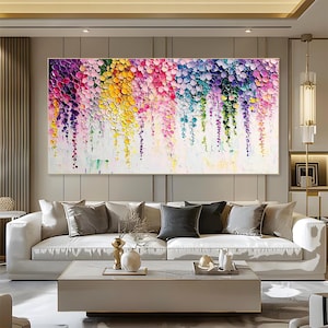Large Colorful Floral Oil Painting Canvas Abstract 3D Petal Texture Wall Art Modern Living Room Decor Bold Bloom Custom Artwork Home Accent