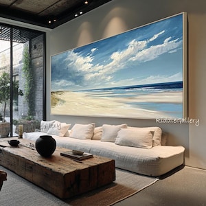 Textured Blue Ocean Wave Oil Painting: Coastal Seascape Canvas Art