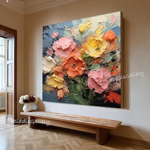 Original Green Floral Oil Painting on Canvas: Abstract Botanical Art