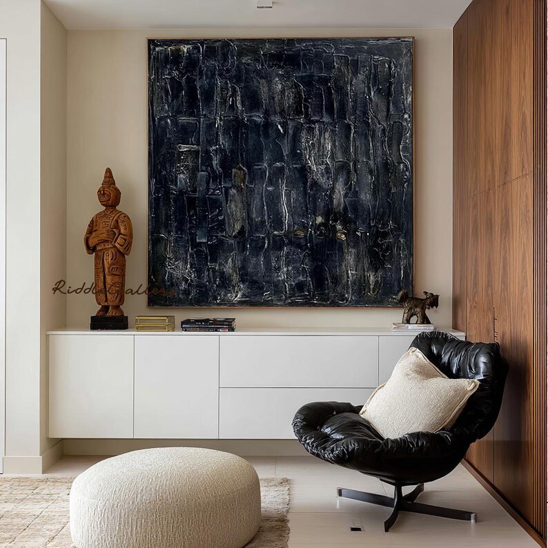 Black Wabi Sabi Minimalist Texture Painting Large 3D Canvas Wall Art ...