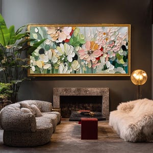 Textured Floral Oil Painting: Abstract Minimalist Canvas Art