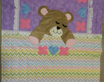 Sleepy Bear quilt pastel chevron