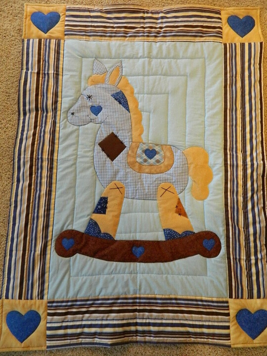 Rocking Horse Quilt Blue and Brown Stripe Etsy