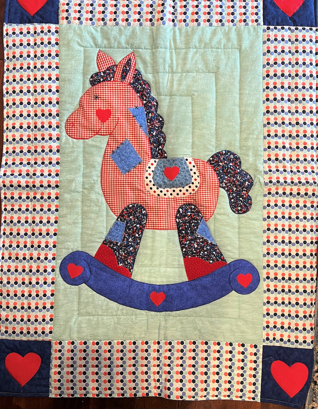 Rocking Horse Quilt, Red and Blue Etsy