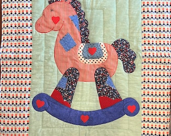 Rocking Horse Quilt, red and blue