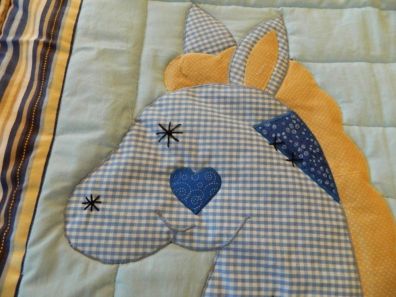 Rocking Horse Quilt Blue and Brown Stripe Etsy