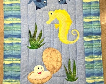 Under the Sea Baby Quilt Blue and Yellow