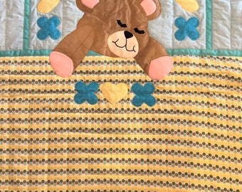 Sleepy Bear quilt blue and yellow