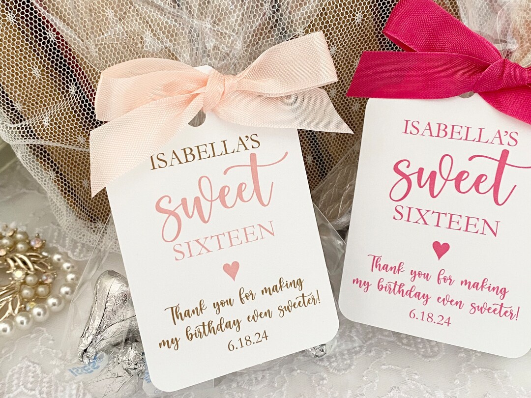 Sweet 16 Party Favors Bags, Sweet Sixteen Birthday Party Favor Bags, Pink Birthday Party Favors