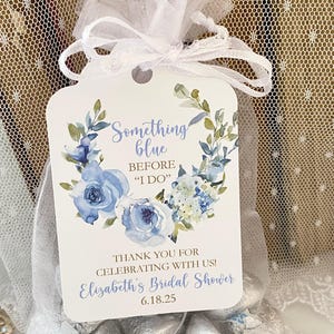 Dusty Blue Floral Favor Bags: Bridal Shower Rose Flowers
