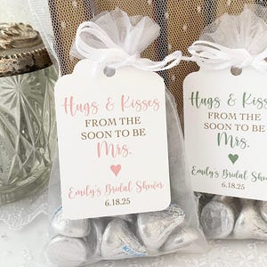 Hugs & Kisses Bridal Shower Favor Bags: Organza, Personalized Tags image 2