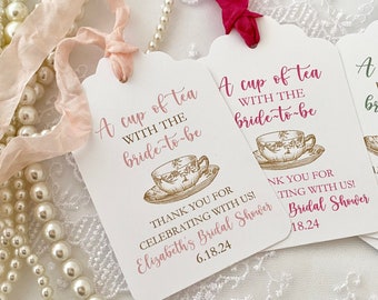 A Cup of Tea with the Bride to Be Favor Gift Tags, Bridal Shower Tea Party Tags, Tea Party Bridal Shower Favor Tags, Teacup Tags
