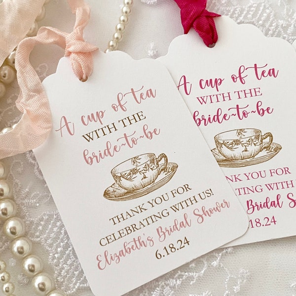 A Cup of Tea with the Bride to Be Favor Gift Tags, Bridal Shower Tea Party Tags, Tea Party Bridal Shower Favor Tags, Teacup Tags