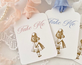 Take Me Favor Tags,  Alice In Wonderland Party Favor Tags, Printed Handmade
