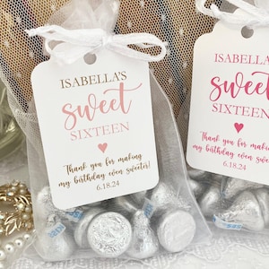 Sweet 16 Favor Bags for Birthday Party, Sweet 16 Sixteen Personalized Birthday Favors Thank You Bags for Guests