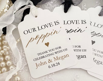 Printed Wedding Popcorn Gift Favor Tags, Our Love, is Poppin' Tags for Wedding Bridal Showers, Personalized Popcorn Tags
