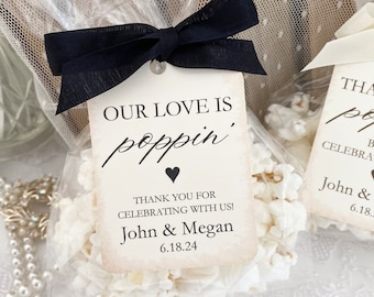 Rustic Wedding Popcorn Favors, Popcorn Wedding Bags, Our Love is Popping' Bags, Country Wedding Treat Bags, Printed