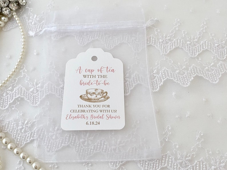 Tea Party Bridal Shower Favor Bags and Tags, A Cup of Tea with the Bride to Be Favors, Bridal Shower Tea Party Favor Tags, Tea Themed Shower image 3