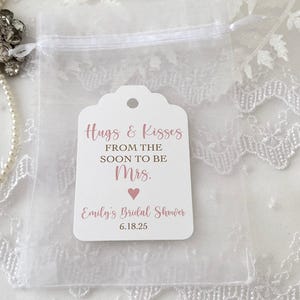 Hugs & Kisses Bridal Shower Favor Bags: Organza, Personalized Tags image 4