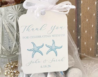 Beach Wedding Favor Bags: Starfish, Seashell, Personalized Tags