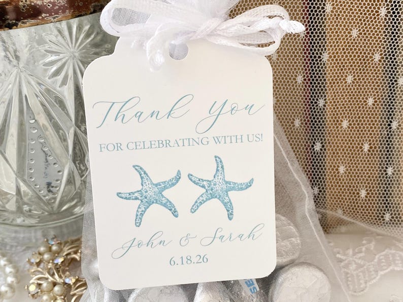 Beach Wedding Favor Bags: Starfish, Seashell, Personalized Tags image 1