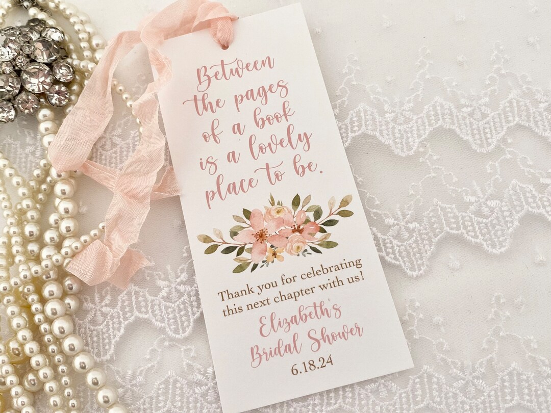 Printed Floral Pink Flowers Bridal Shower Bookmark Favors, Victorian