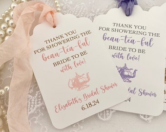 Bea-tea-ful Bride to Be Thank You Tea Party Gift Tags, Personalized Bridal Shower Tea Party Tags