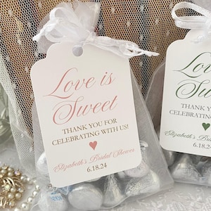 Love is Sweet Favor Bags, Bridal Shower Treat Bags, Organza, Tags