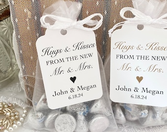 Hugs and Kisses Wedding Favor Bags, From New Mr. & Mrs. Favors, Personalized Custom Wedding Favor Gift Bags, Printed Handmade