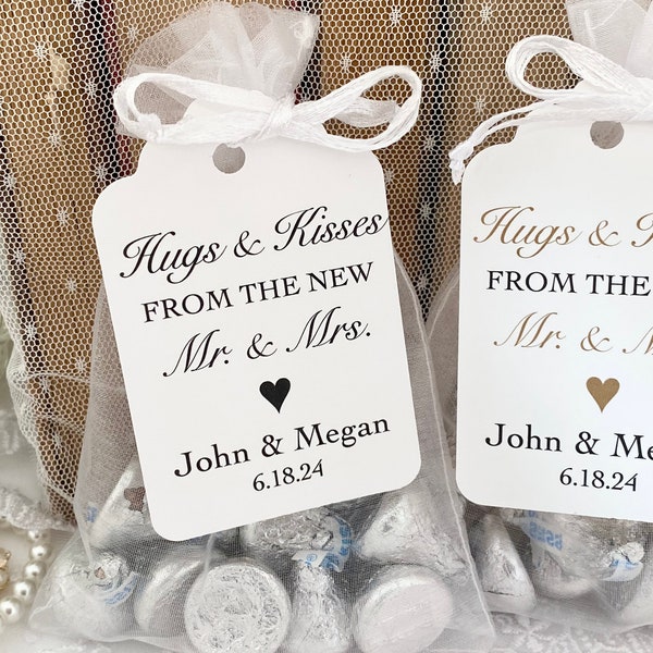 Hugs and Kisses Wedding Favor Bags, From New Mr. & Mrs. Favors, Personalized Custom Wedding Favor Gift Bags, Printed Handmade