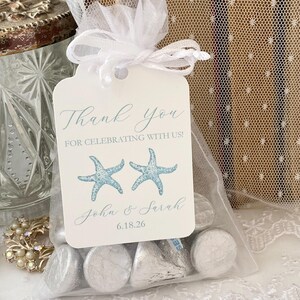 Beach Wedding Favor Bags: Starfish, Seashell, Personalized Tags image 2